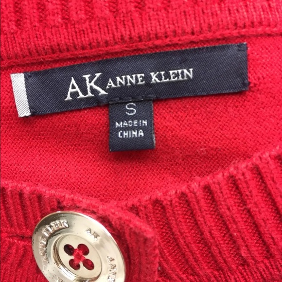 Anne Klein Red Cardigan Sweater Gold Buttons S Long Sleeve Fitted Cotton Blend - Picture 10 of 12